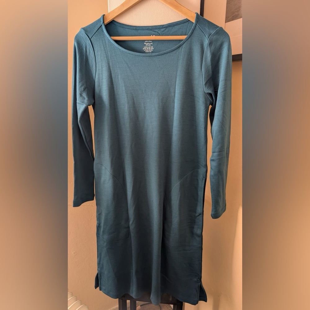 Margo shift dress in Agean Teal - small LONG